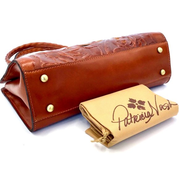 Patricia Nash Rosina Burnished Cutout Tooled Leather Satchel Brown Tan NWT $229 - Picture 6 of 8